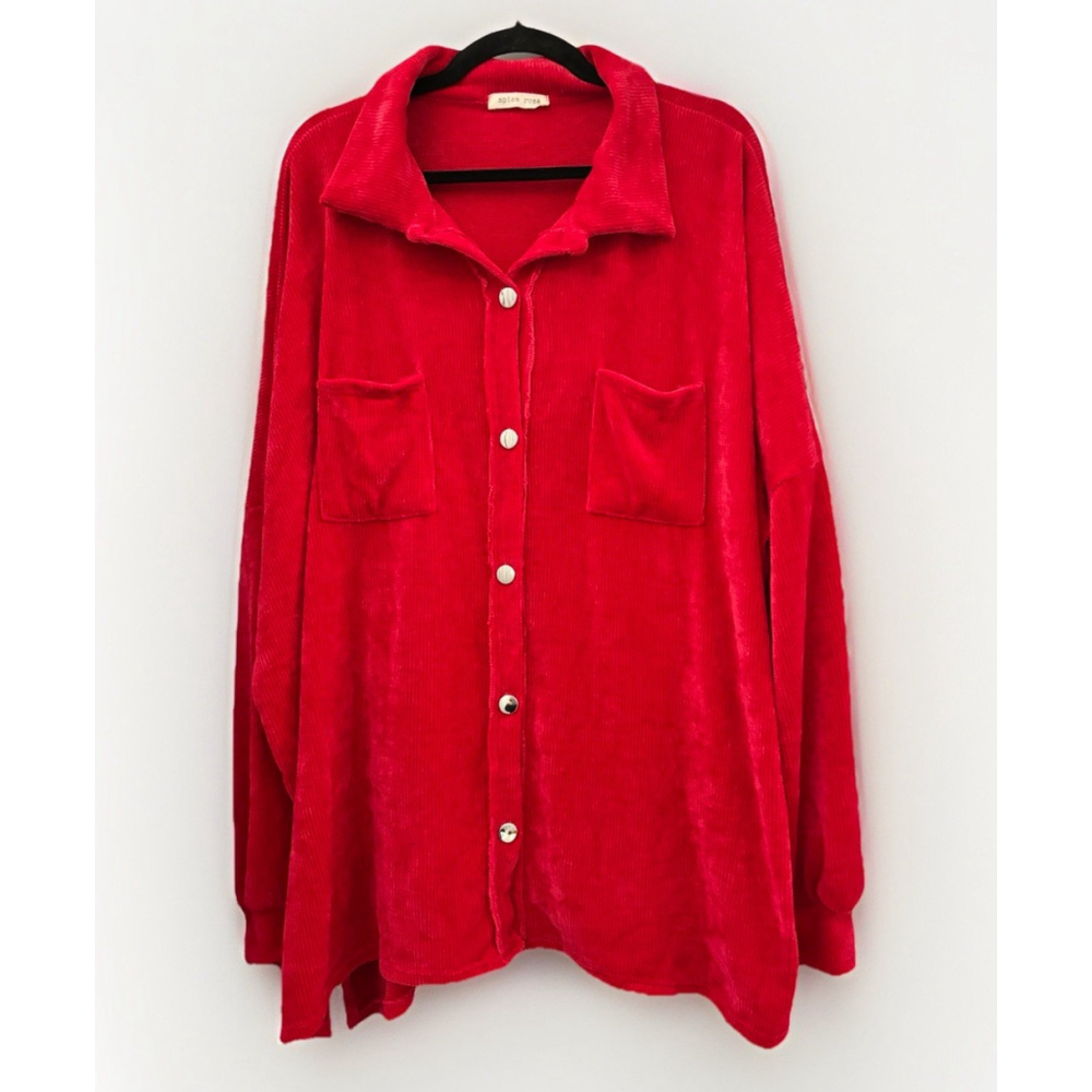 ☀️ Spice Rose Oversized Red Corduroy Button-Down Shacket Size 1X